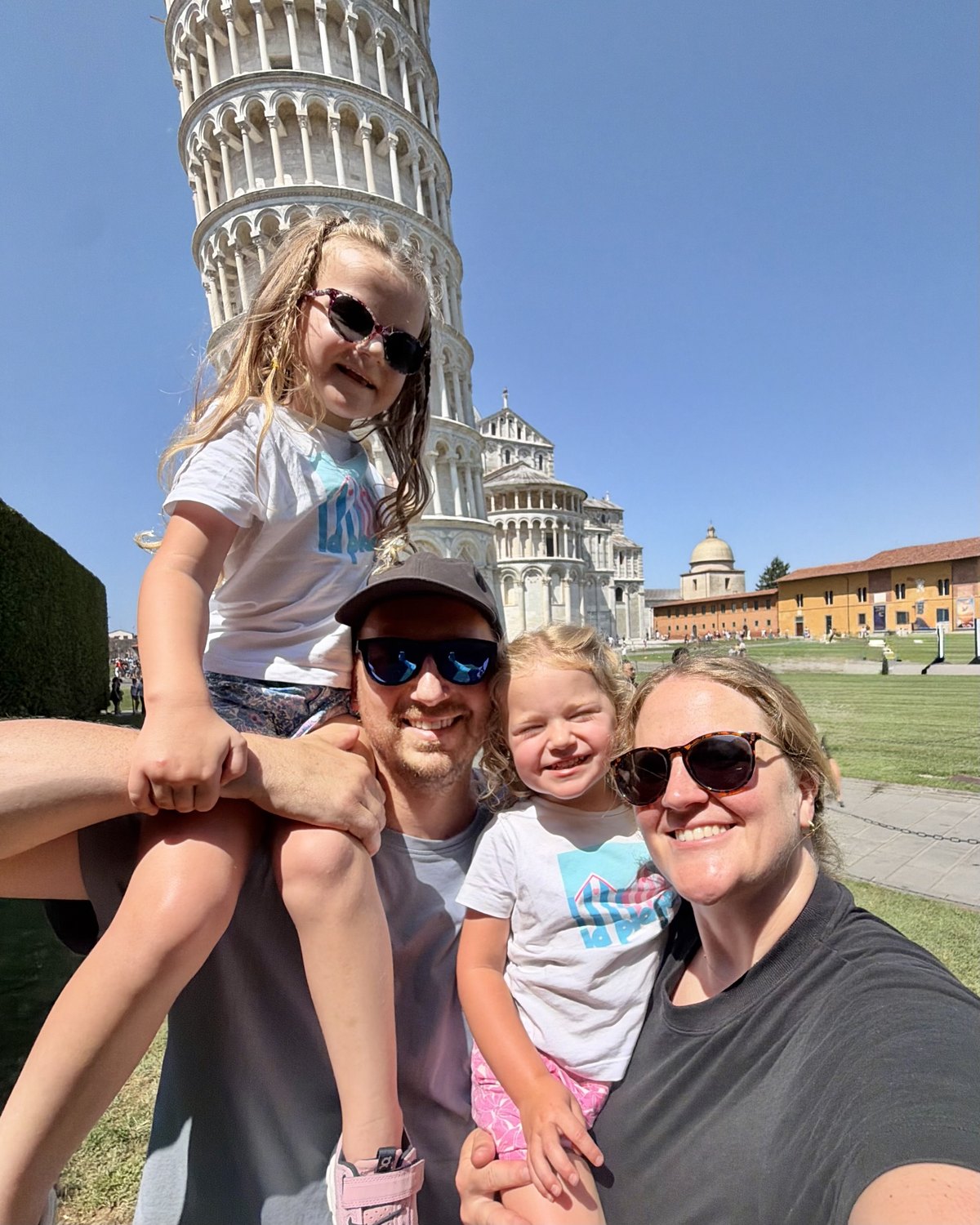 The Deschambault family, two parents and two young daughters, on holiday together