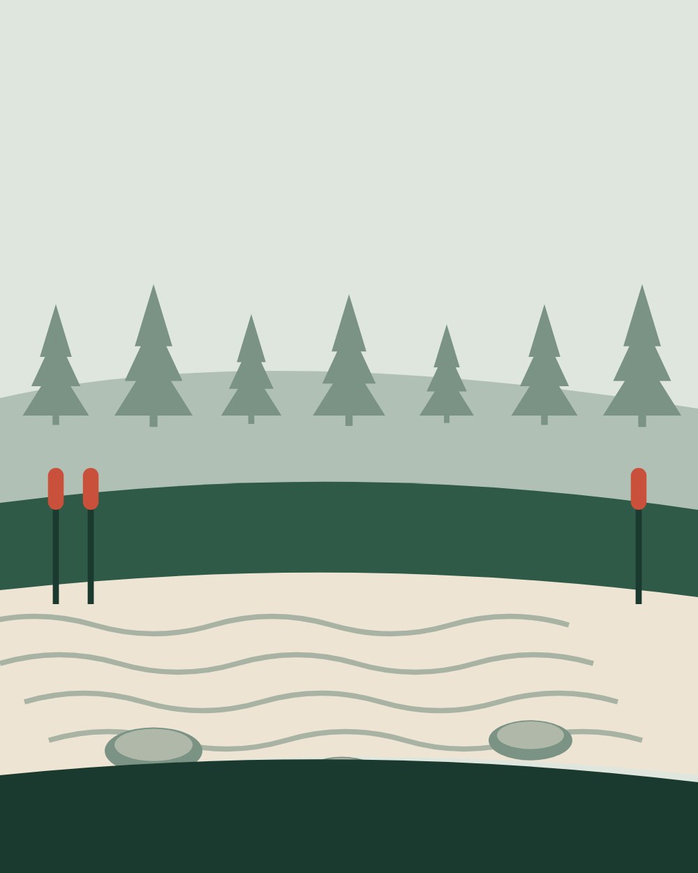 Illustration of the creek that runs through the property, with stepping stones